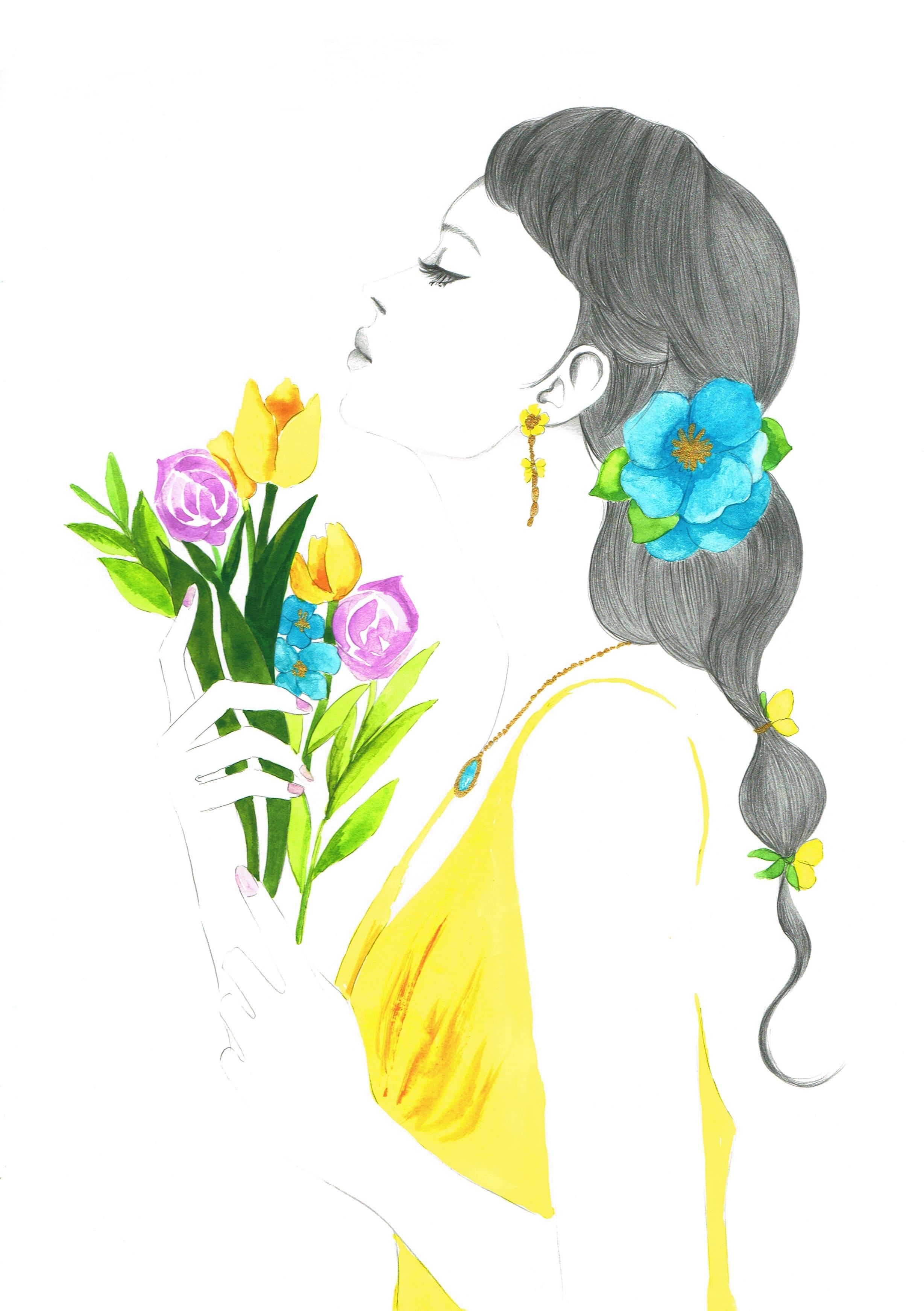 黄色い服の女性写真